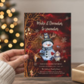 Elegant Red Gold Snowman & Characters Christmas Kaart