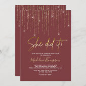 Elegant Red Gold Sparking Ze deed het Afstuderen Kaart (Voorkant / Achterkant)