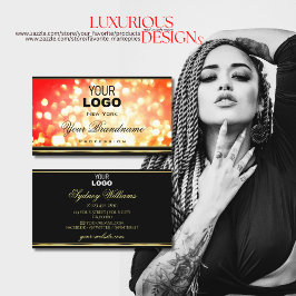 Elegant Red Gold Sparkle Glitter Logo Black Modern Visitekaartje