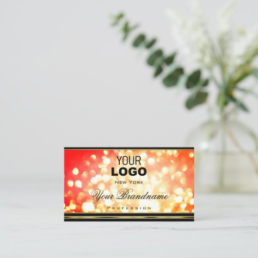 Elegant Red Gold Sparkle Glitter Logo Black Modern Visitekaartje (Staand voorkant)