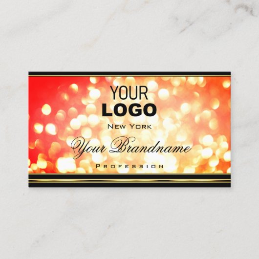 Elegant Red Gold Sparkle Glitter Logo Black Modern Visitekaartje (Voorkant)