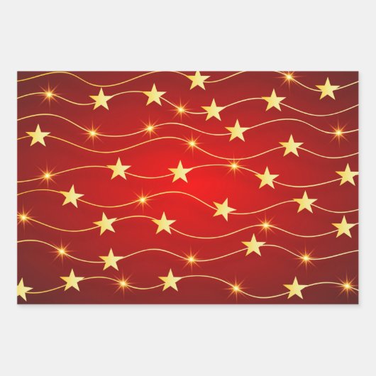 Elegant Red Gold Star Holiday Patroon WR Inpakpapier Vel (Voorkant 3)