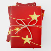 Elegant Red Gold Star Holiday Patroon WR Inpakpapier Vel (In situ)