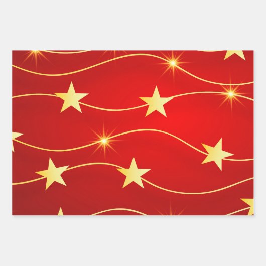 Elegant Red Gold Star Holiday Patroon WR Inpakpapier Vel (Voorkant)