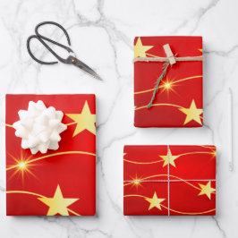 Elegant Red Gold Star Holiday Patroon WR Inpakpapier Vel