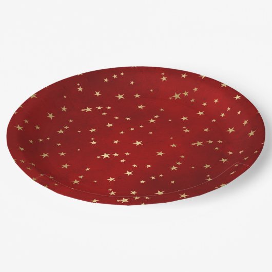 Elegant Red Gold Stars Kerstmis Papieren Bordje (Gekanteld)