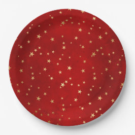 Elegant Red Gold Stars Kerstmis Papieren Bordje