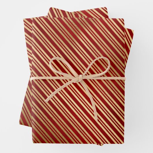 Elegant Red Gold Stripes kerstmis Inpakpapier Vel (In situ)
