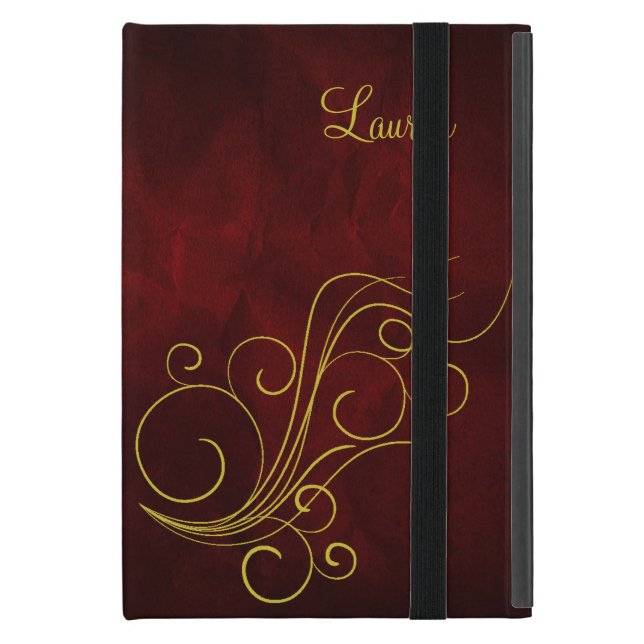 Elegant Red Gold Swirl iPad Mini Hoesje (Voorkant Dicht)