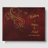 Elegant Red Gold Swirl Weddenschap Gastenboek (Voorkant)