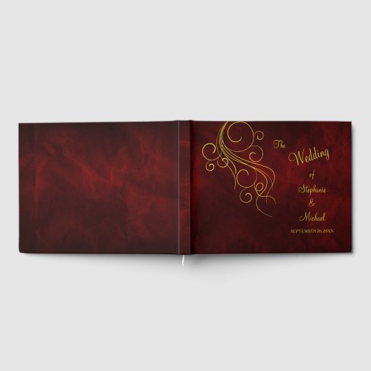 Elegant Red Gold Swirl Weddenschap Gastenboek (Volledig)