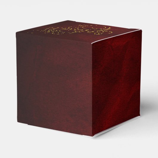 Elegant Red Gold Swirl Wedding Favor Box Bedankdoosjes (Achterkant)