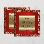 Elegant Red & Gold Swirls Party Invitation Kaart (Voorkant / Achterkant)