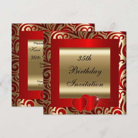 Elegant Red & Gold Swirls Party Invitation Kaart (Voorkant / Achterkant)