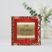 Elegant Red & Gold Swirls Party Invitation Kaart (Staand voorkant)