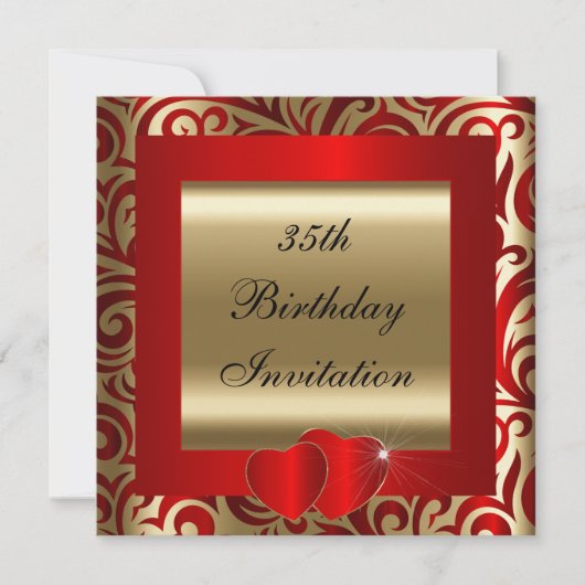 Elegant Red & Gold Swirls Party Invitation Kaart (Voorkant)