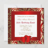 Elegant Red & Gold Swirls Party Invitation Kaart (Achterkant)