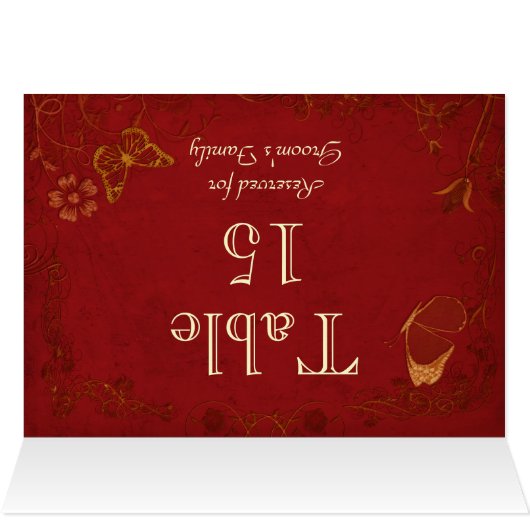 Elegant Red & Gold  Table Seating Name Kaart (Binnen Horizontaal (Boven))