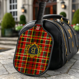 Elegant Red Gold Tartan Monogrammed Corporate  Pickleball Paddle