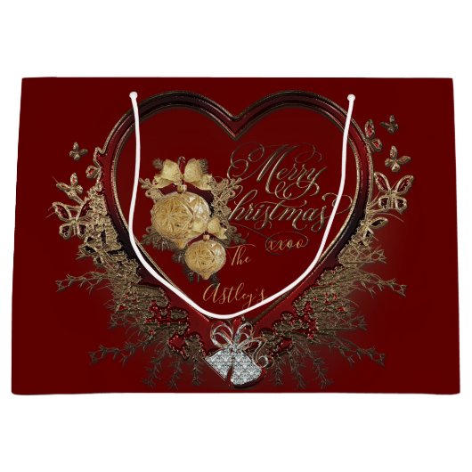 Elegant Red-Gold Victoriaans Heart, aangepast Groot Cadeauzakje (Voorkant)