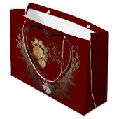 Elegant Red-Gold Victoriaans Heart, aangepast Groot Cadeauzakje (Achterkant Gekanteld)