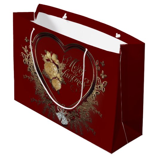 Elegant Red-Gold Victoriaans Heart, aangepast Groot Cadeauzakje (Achterkant Gekanteld)