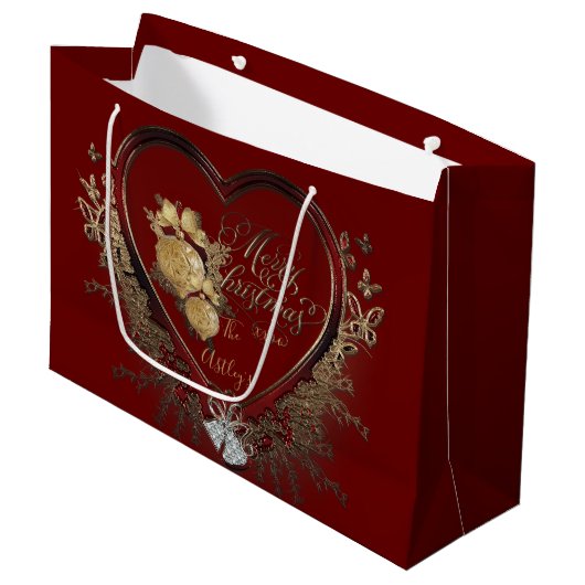Elegant Red-Gold Victoriaans Heart, aangepast Groot Cadeauzakje (Voorkant Gekanteld)