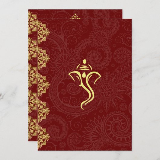 Elegant Red & Gold Vinayaka Wedding Design Kaart (Voorkant / Achterkant)