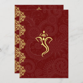 Elegant Red & Gold Vinayaka Wedding Design Kaart