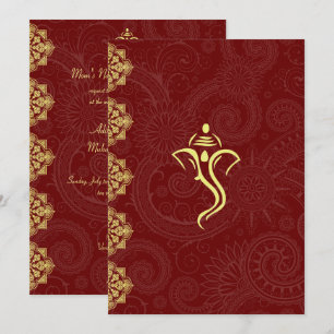 Elegant Red & Gold Vinayaka Wedding Design Kaart