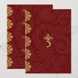 Elegant Red & Gold Vinayaka Wedding Insert Kaart