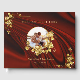 Elegant Red & Gold Wedding  Personalized Gastenboek