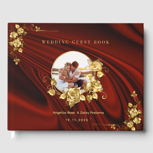 Elegant Red & Gold Wedding  Personalized Gastenboek (Voorkant)