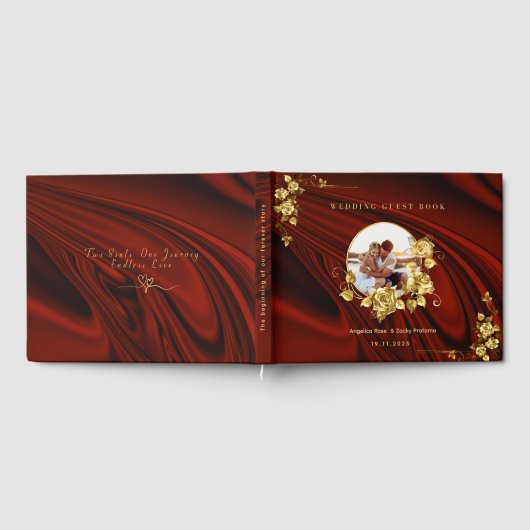 Elegant Red & Gold Wedding  Personalized Gastenboek (Volledig)