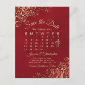 Elegant Red & Gold Wedding Save the Date Calendar Aankondigingskaart (Voorkant)