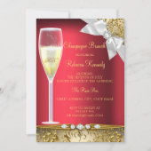 Elegant Red Gold White Champagne Brunch Invitation Kaart (Voorkant)