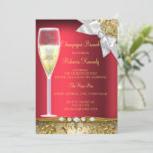 Elegant Red Gold White Champagne Brunch Invitation Kaart (Staand voorkant)