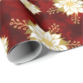 Elegant Red Gold White Poinsettia Flower Patroon Cadeaupapier (Rol Hoek)