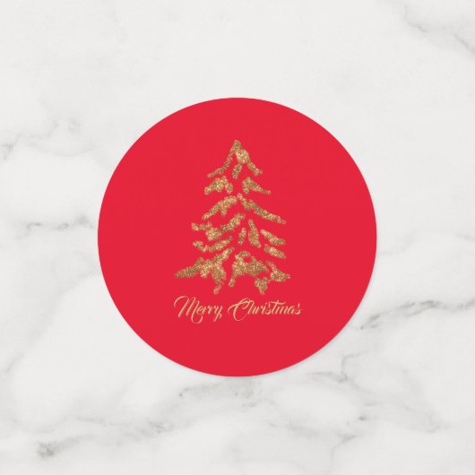 Elegant Red Golden Tree Merry kerst Confetti (Kleine voorkant)