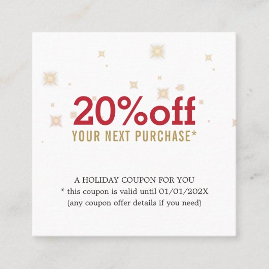 Elegant Red Golden White Stars Holiday Coupon (Voorkant)