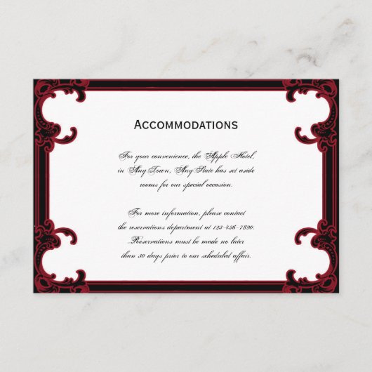 Elegant Red Gothic Lijst Wedding Accomodations Informatiekaartje (Voorkant)