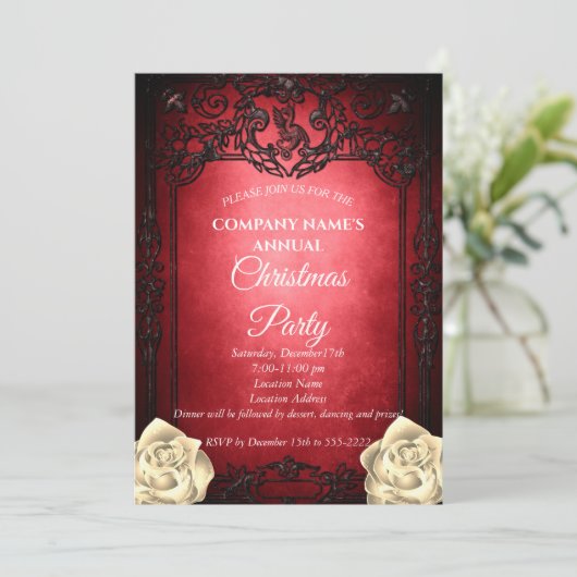 Elegant red Gothic met kerstfeestfeest Kaart (Staand voorkant)