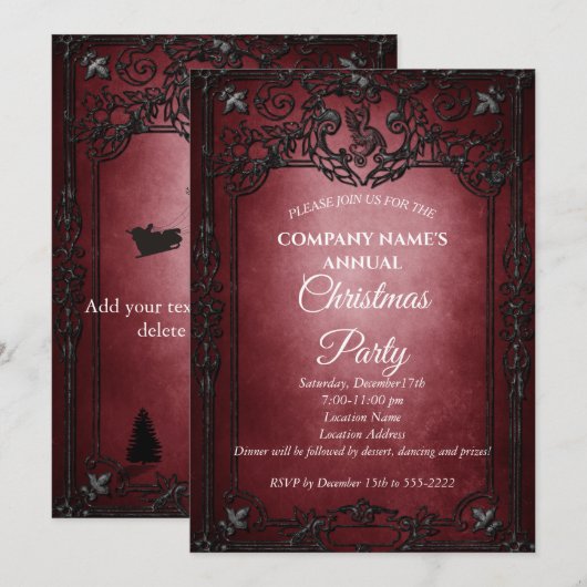 Elegant red Gothic met kerstfeestfeest Kaart (Voorkant / Achterkant)