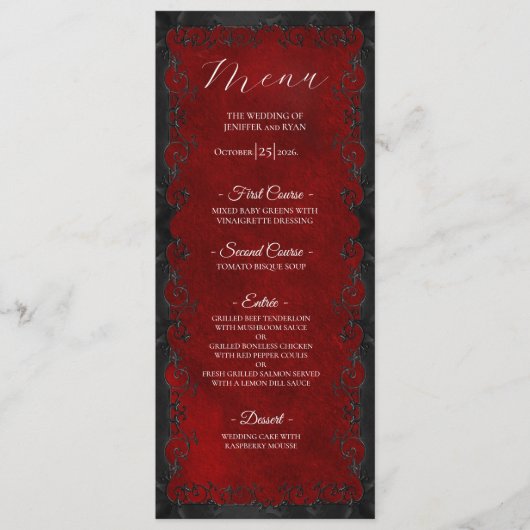 Elegant red Gothic Wedding Menu (Voorkant)