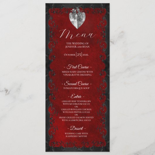 Elegant red Gothic Wedding Menu (Voorkant)