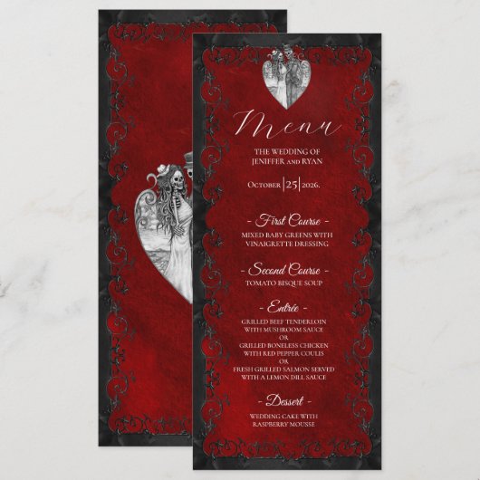 Elegant red Gothic Wedding Menu (Voorkant / Achterkant)