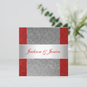 Elegant Red Gray Paisley White Engagement Party Kaart (Staand voorkant)