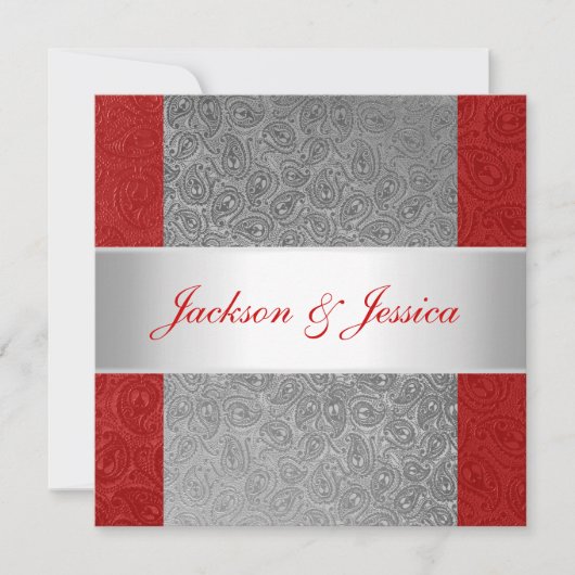Elegant Red Gray Paisley White Engagement Party Kaart (Voorkant)