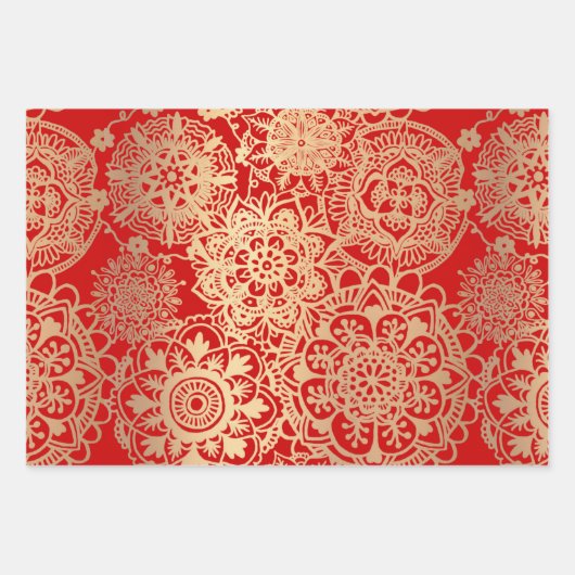 Elegant Red Green Blue en Gold Mandala Pattern Inpakpapier Vel (Voorkant 2)