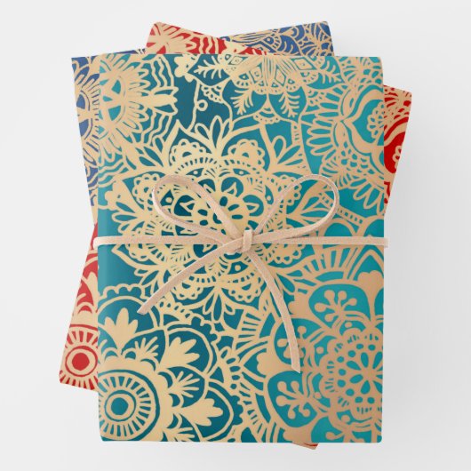 Elegant Red Green Blue en Gold Mandala Pattern Inpakpapier Vel (In situ)